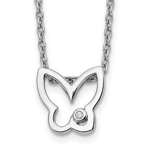 925 Sterling Silver Rhodium-plated 18 Inch Diamond Butterfly Necklace, 2" Ext.